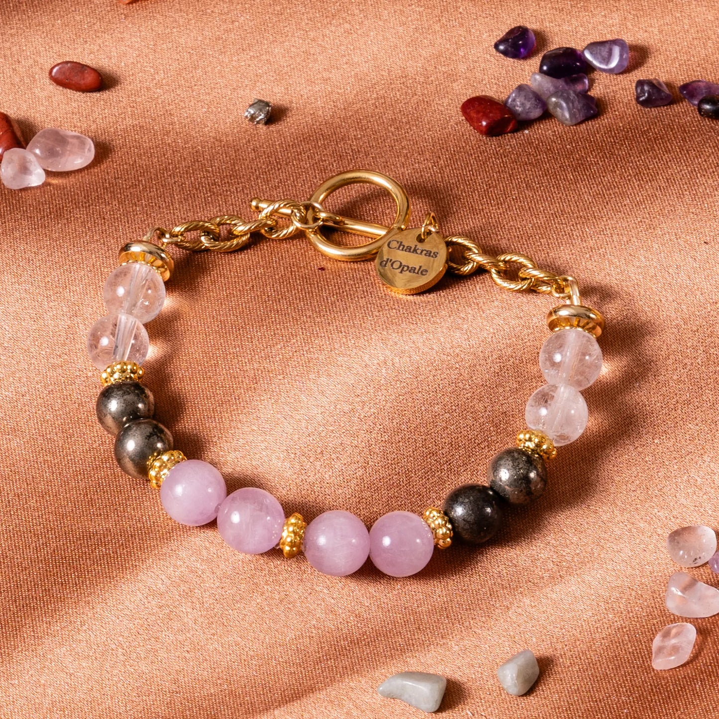 Anti-Addiction Bracelet – Pyrite, Kunzite and Rock Crystal
