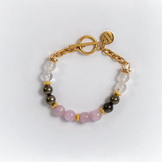 Bracelet contre les addictions – Pyrite, Kunzite et Cristal de Roche