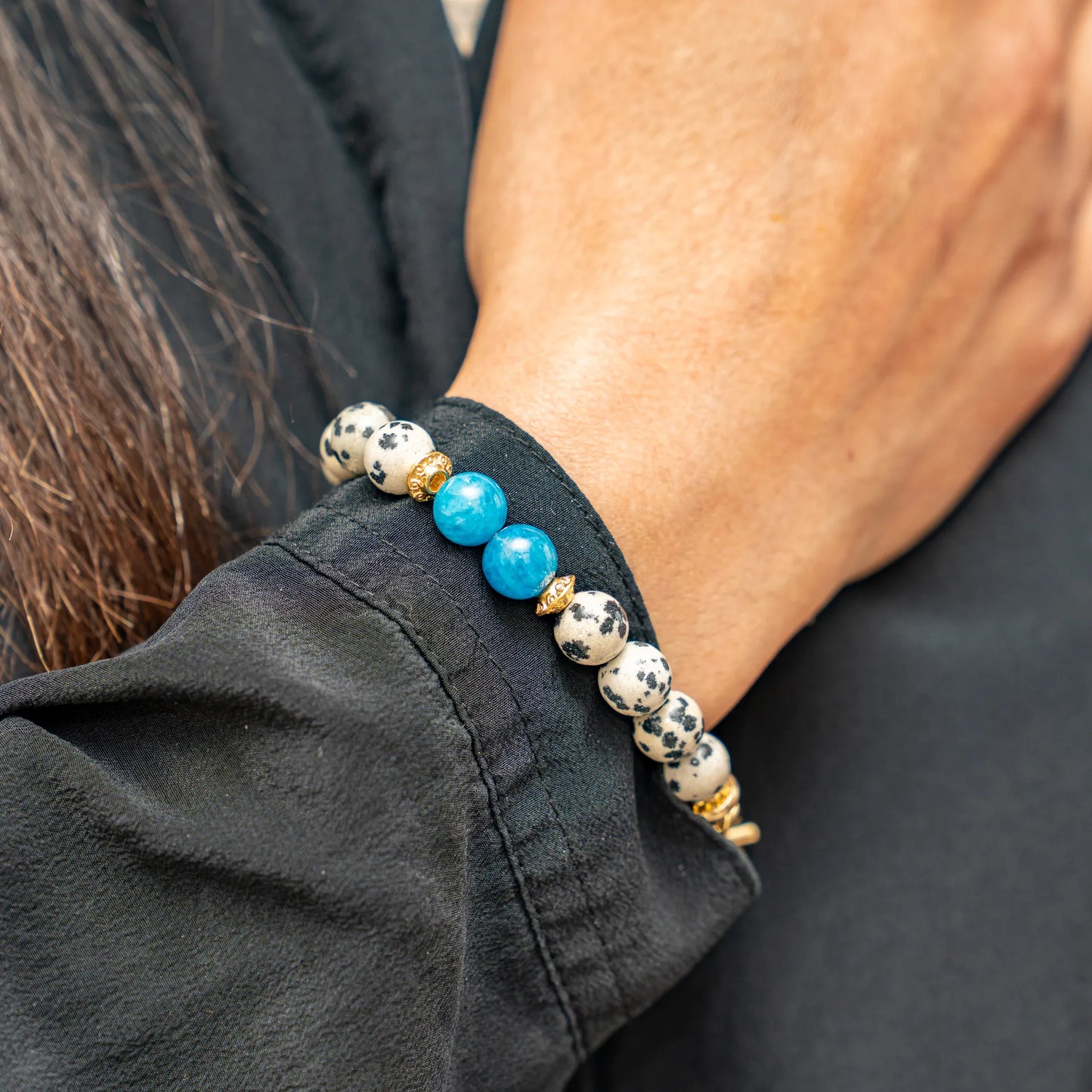Hypersensitivity Bracelet – Dalmatian Jasper and Blue Apatite