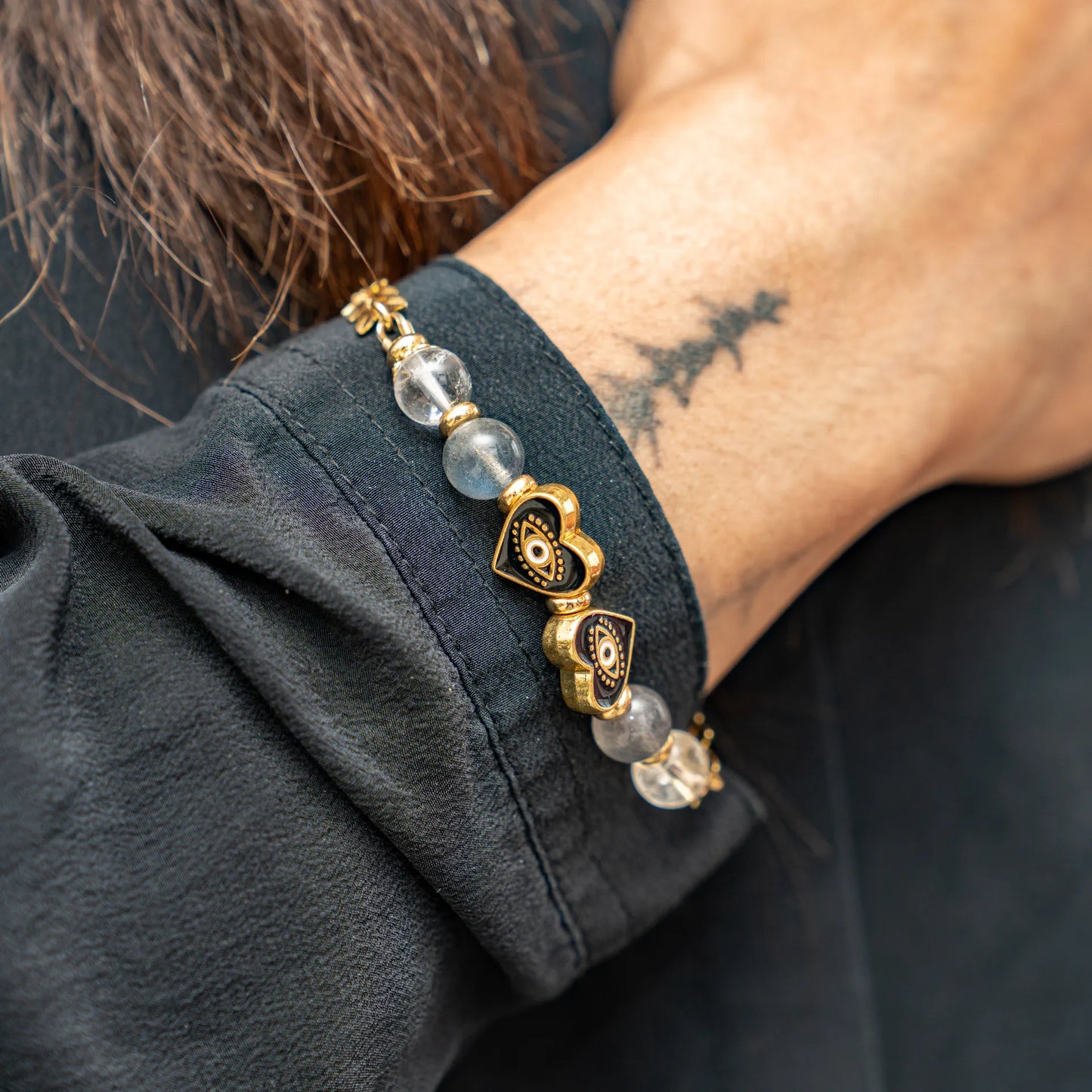 Nazar Eye Heart Bracelet "Shadow Love" Labradorite