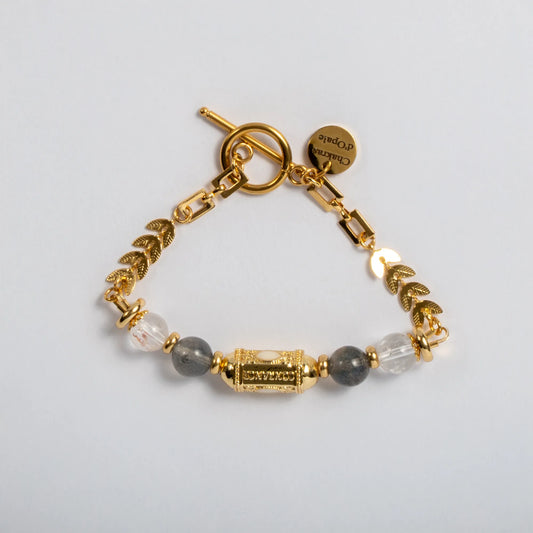 Bracelet protection "Bouclier Astral" labradorite chaine feuille