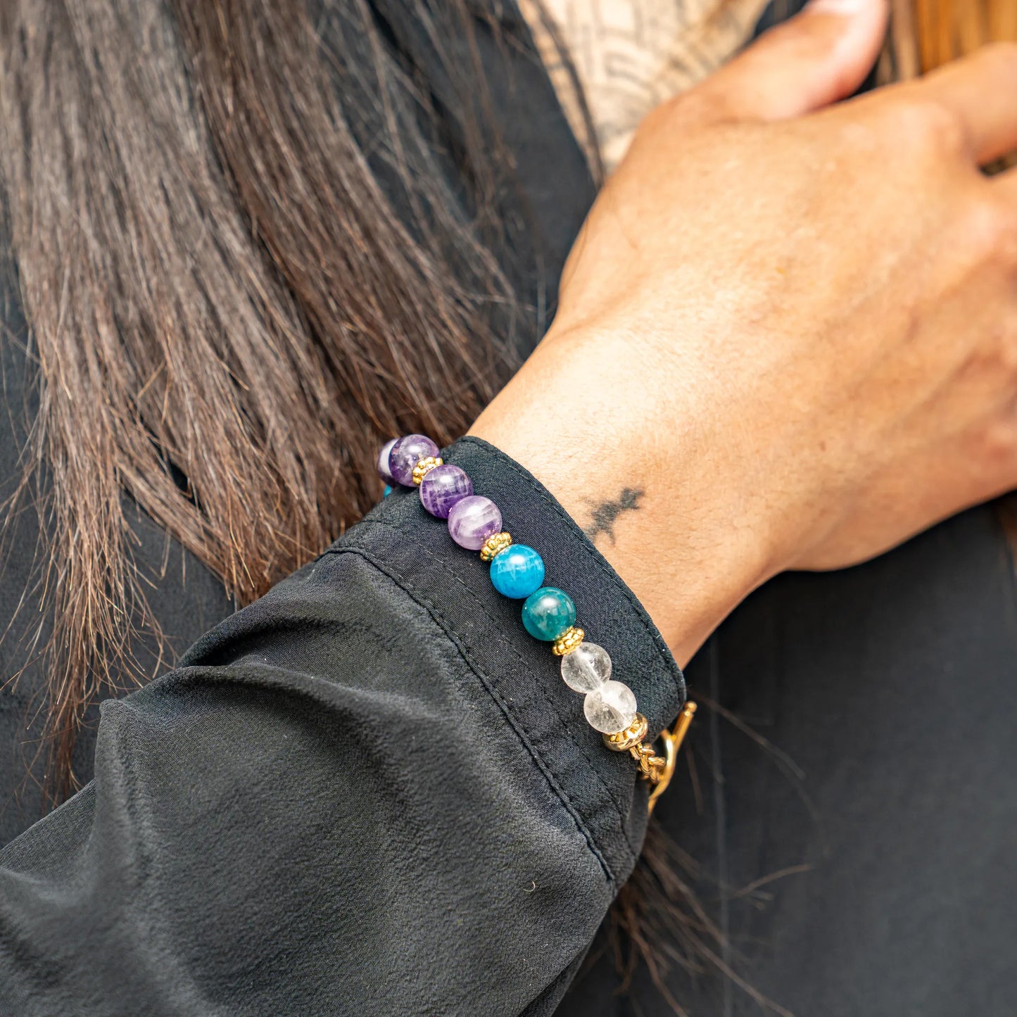Weight Loss Bracelet - Blue Apatite, Amethyst and Rock Crystal