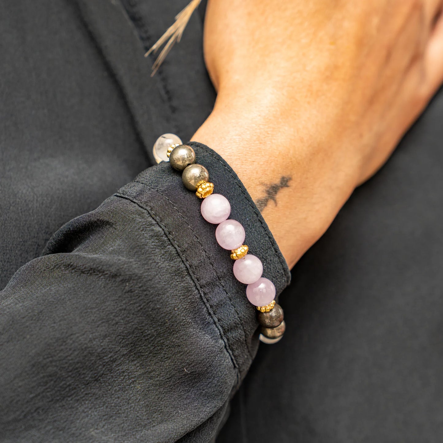 Anti-Addiction Bracelet – Pyrite, Kunzite and Rock Crystal