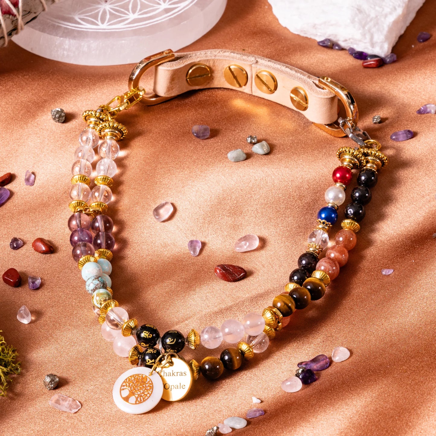 Collier Chien 7 chakras