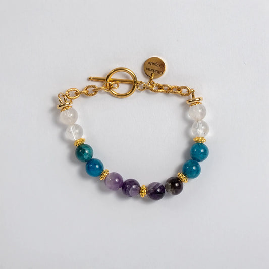 Bracelet aide perte de poids - Apatite Bleue, Améthyste et Crystal de Roche