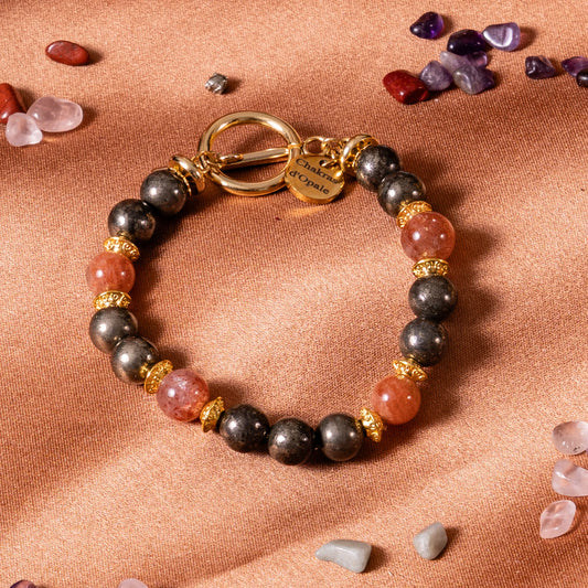 Bracelet Abondance et Rayonnement – Pyrite et Pierre du Soleil