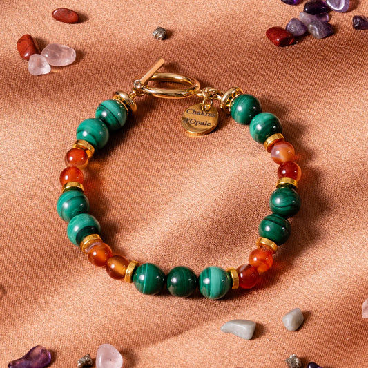 Bracelet contre l’endométriose – Malachite et Cornaline
